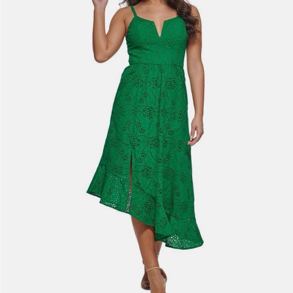 Guess Green Eyelet Midi Dress with slit